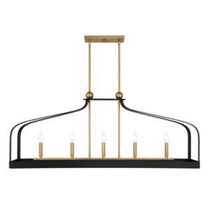 Sheffield Five Light Linear Chandelier in Matte Blackith Warm Brass Accents by Savoy House