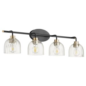 Espy 4-Light Bathroom Vanity Light in Textured Black w with Aged Brass