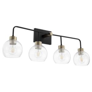 Lacy 4-Light Bathroom Vanity Light in Textured Black w with Aged Brass