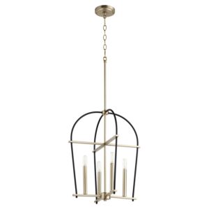 Espy Four Light Entry Pendant in Textured Black  Aged Brass by Quorum International