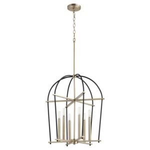 Espy 6-Light Entry Pendant in Textured Black w with Aged Brass