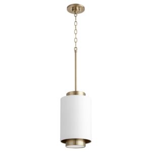 Cylinder Pendants 1-Light Pendant in Studio White w with Aged Brass