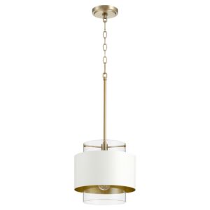 Glass Cylinder Drum Pendants 1-Light Pendant in Aged Brass w with Studio White