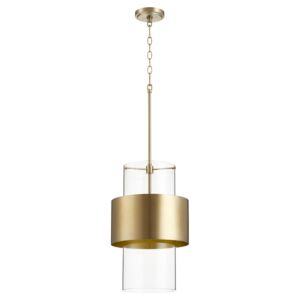 Glass Cylinder Drum Pendants One Light Pendant in Aged Brass by Quorum International