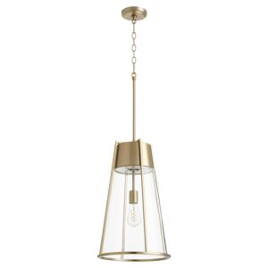 Pylon Pendants 1-Light Pendant in Aged Brass w with Clear