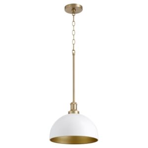 876 Dome Pendants One Light Pendant in Studio White  Aged Brass by Quorum International