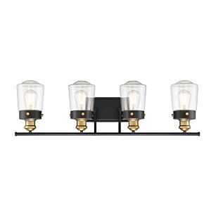 Macauley 4-Light Bathroom Vanity Light Bar in Vintage Black with Warm Brass