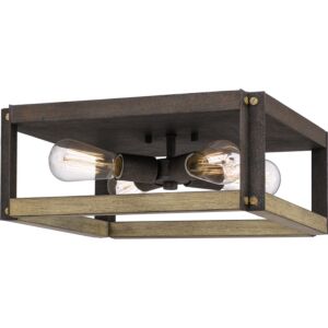 Finn Four Light Flush Mount in Rustic Black by Quoizel