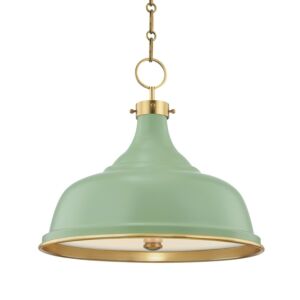 Painted No.1 3-Light Pendant in Aged Brass with Leaf Green Combo