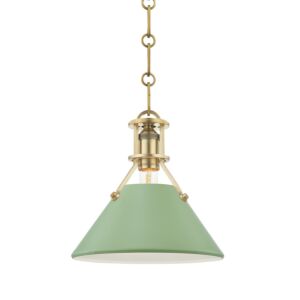 Painted No.2 1-Light Pendant in Aged Brass with Leaf Green Combo