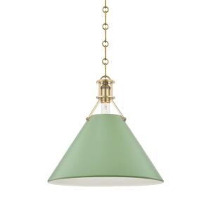 Painted No.2 1-Light Pendant in Aged Brass with Leaf Green Combo