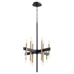 Luxe 16-Light Chandelier in Textured Black w with Aged Brass