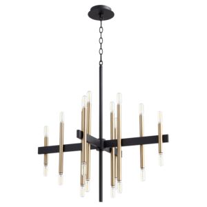 Luxe 20 Light Chandelier in Textured Black  Aged Brass by Quorum International