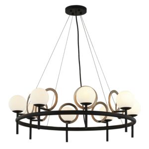 Fusion LED Chandelier in Matte Black  Brass Ring by Justice Designs