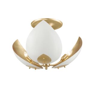 Lotus Three Light Semi Flush Mount in Gold Leaf White by Hudson Valley