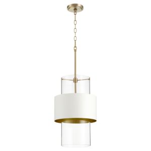 Glass Cylinder Drum Pendants 1-Light Pendant in Aged Brass w with Studio White