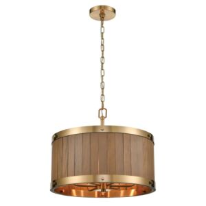 Wooden Barrel  Chandelier in Satin Brass by ELK Home