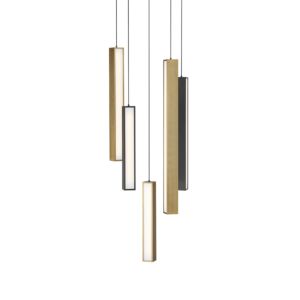 Chaos 5-Light LED Pendant in Black with Aged Brass & Black