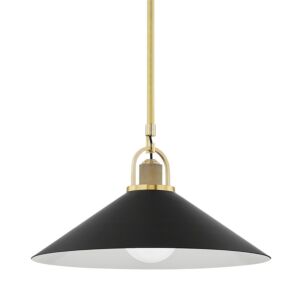 Syosset 1-Light Pendant in Aged Brass with Black