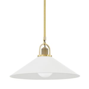 Syosset One Light Pendant in Aged Brass Soft Off White by Hudson Valley