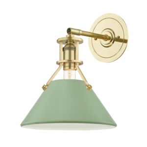 Painted No.2 One Light Wall Sconce in Aged Brass Leaf Green Combo by Hudson Valley