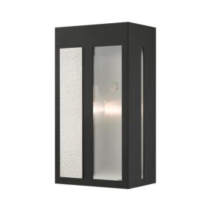 Lafayette 1-Light Outdoor Wall Lantern in Black w with Hammered Brushed Nickel Panels