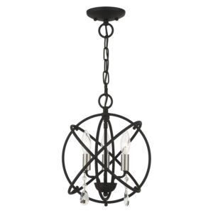 Aria 3-Light Convertible Chandelier with Semi-Flush in Black w/ Satin Nickels