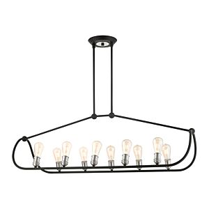 Archer 10-Light Linear Chandelier in Textured Black w with Brushed Nickels