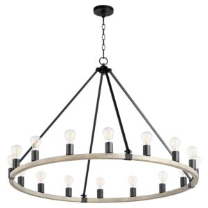 Paxton 16-Light Chandelier in Textured Black w with Weathered Oak Finish