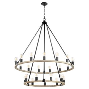 Paxton 24-Light Chandelier in Textured Black w with Weathered Oak Finish