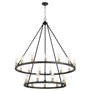 Paxton 24-Light Chandelier in Textured Black w with Aged Brass