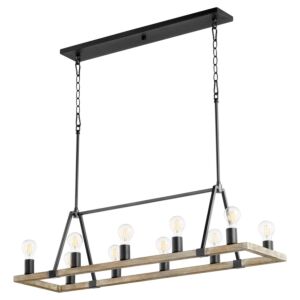 Paxton 10-Light Chandelier in Textured Black w with Weathered Oak Finish