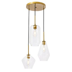 Gene 3-Light Pendant in Brass