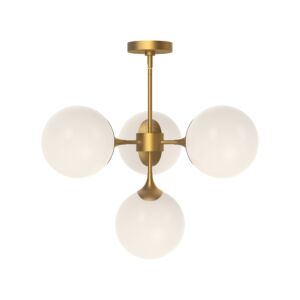 Nouveau Four Light Chandelier in Aged Gold Opal Matte Glass by Alora