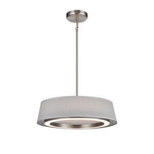 Celene CCT LED Pendant in Satin Nickel with Grey Linen Shade