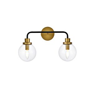 Hanson 2-Light Bathroom Vanity Light in Black and Brass