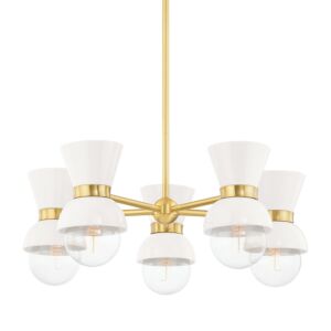 Gillian Five Light Chandelier in Aged BrassCeramic Gloss Cream by Mitzi