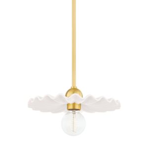 Tinsley One Light Pendant in Aged BrassCeramic Gloss Cream by Mitzi