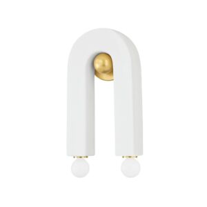 Roshani Two Light Wall Sconce in Aged BrassCeramic Raw Matte White by Mitzi