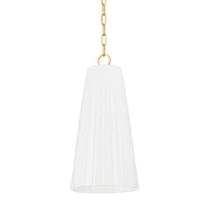 Treman 1-Light Pendant in Aged Brass with Ceramic Gloss White