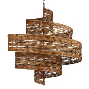 Hiroshi Koshitaka  Chandelier in Khaki Natural Rattan by Currey and Company