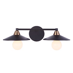 Isaac 2-Light Bathroom Vanity Light in Flat Black with Satin Brass