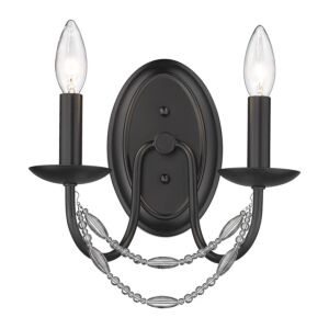 Mirabella BLK Two Light Wall Sconce in Matte Black by Golden