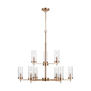 Zire Nine Light Chandelier in Satin Brass by Visual Comfort Studio