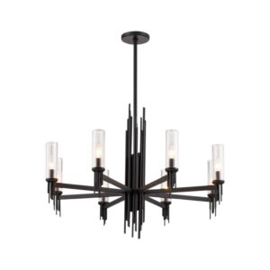 Torres 8-Light Chandelier in Clear Ribbed Glass with Matte Black