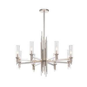 Torres 8-Light Chandelier in Polished Nickel with Ribbed Glass