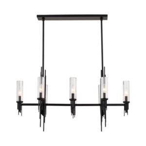 Torres 8-Light Pendant in Clear Ribbed Glass with Matte Black