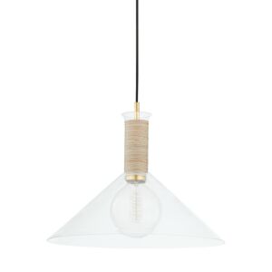 Besa One Light Pendant in Aged Brass by Mitzi