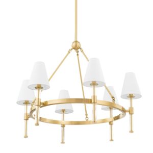 Janelle Six Light Chandelier in Aged Brass by Mitzi