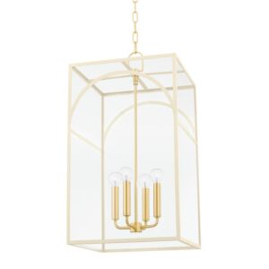 Addison Four Light Pendant in Aged BrassTextured Cream by Mitzi